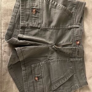 Olive Green Cargo Shorts with Button Accents